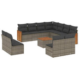 12 Piece Garden Sofa Set with Cushions Grey Poly Rattan - Front View