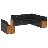 9 Piece Garden Sofa Set with Cushions Black Poly Rattan - Front View