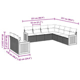 9 Piece Garden Sofa Set with Cushions Black Poly Rattan - Side View