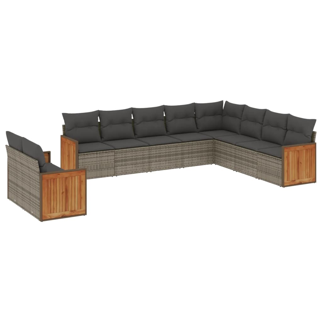 10 Piece Garden Sofa Set with Cushions Grey Poly Rattan