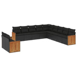 11 Piece Garden Sofa Set with Cushions Black Poly Rattan - Front View
