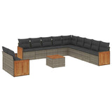 12 Piece Garden Sofa Set with Cushions Grey Poly Rattan - Front View