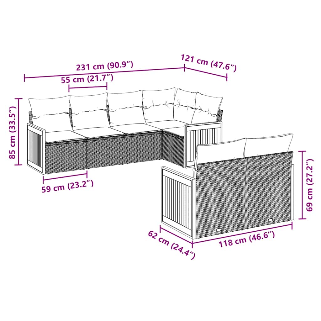 7 Piece Garden Sofa Set with Cushions Black Poly Rattan
