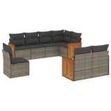 8 Piece Garden Sofa Set with Cushions Grey Poly Rattan - Front View