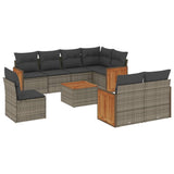 9 Piece Garden Sofa Set with Cushions Grey Poly Rattan - Front View