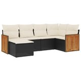 6 Piece Garden Sofa Set with Cushions Black Poly Rattan - Front View