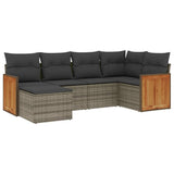 6 Piece Garden Sofa Set with Cushions Grey Poly Rattan - Front View