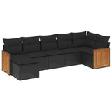 7 Piece Garden Sofa Set with Cushions Black Poly Rattan - Front View