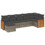 7 Piece Garden Sofa Set with Cushions Grey Poly Rattan - Front View