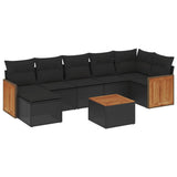 8 Piece Garden Sofa Set with Cushions Black Poly Rattan - Front View