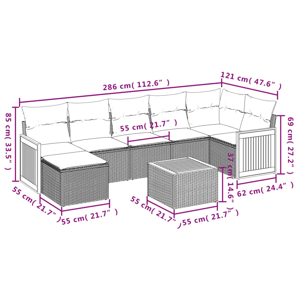 8 Piece Garden Sofa Set with Cushions Black Poly Rattan
