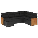 7 Piece Garden Sofa Set with Cushions Black Poly Rattan - Front View
