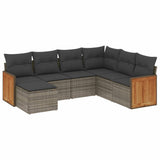 7 Piece Garden Sofa Set with Cushions Grey Poly Rattan - Front View