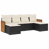 6 Piece Garden Sofa Set with Cushions Black Poly Rattan - Front View