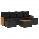 7 Piece Garden Sofa Set with Cushions Black Poly Rattan - Front View