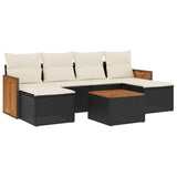 7 Piece Garden Sofa Set with Cushions Black Poly Rattan - Front View