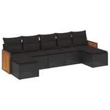 7 Piece Garden Sofa Set with Cushions Black Poly Rattan - Front View