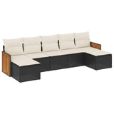 7 Piece Garden Sofa Set with Cushions Black Poly Rattan - Front View