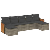 7 Piece Garden Sofa Set with Cushions Grey Poly Rattan - Front View