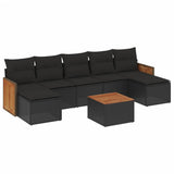 8 Piece Garden Sofa Set with Cushions Black Poly Rattan - Front View
