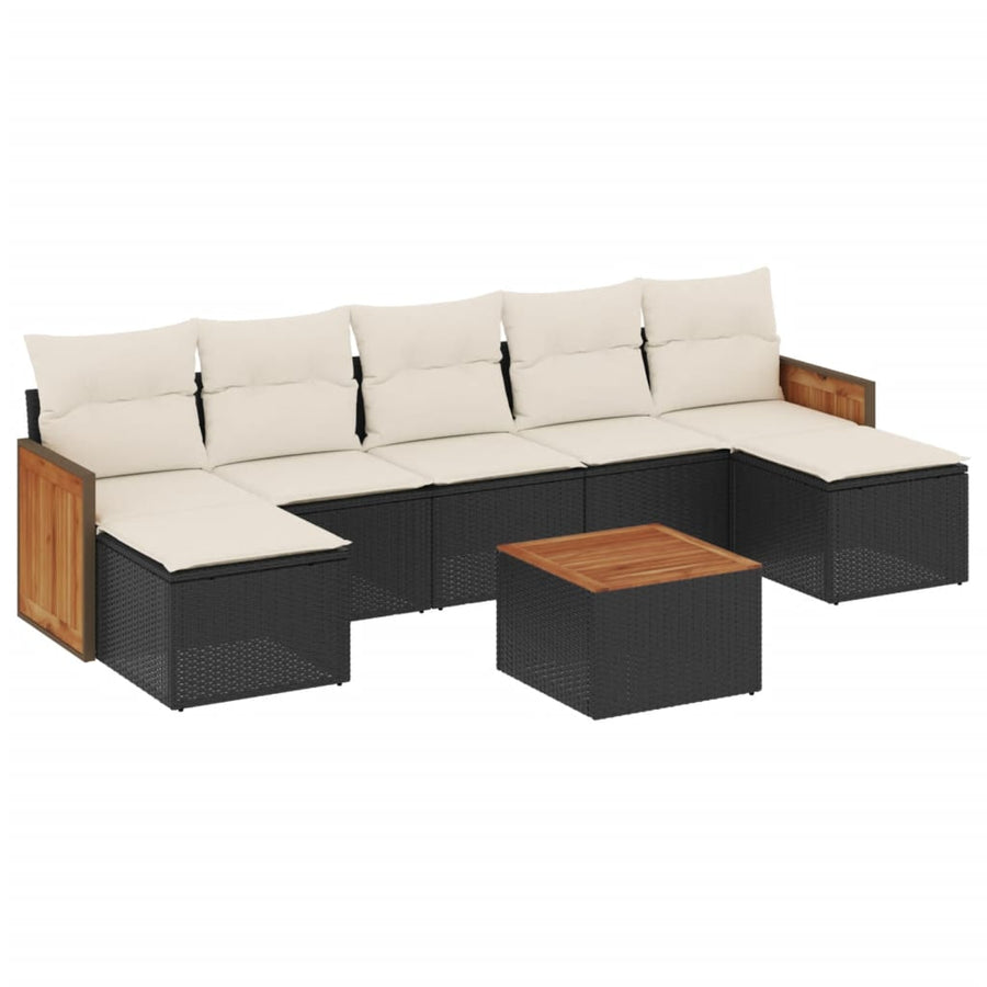 8 Piece Garden Sofa Set with Cushions Black Poly Rattan
