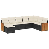 8 Piece Garden Sofa Set with Cushions Black Poly Rattan - Front View