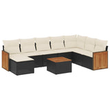 9 Piece Garden Sofa Set with Cushions Black Poly Rattan - Front View