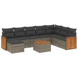 9 Piece Garden Sofa Set with Cushions Grey Poly Rattan - Front View