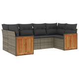 6 Piece Garden Sofa Set with Cushions Grey Poly Rattan - Front View
