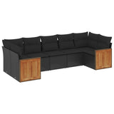7 Piece Garden Sofa Set with Cushions Black Poly Rattan - Front View