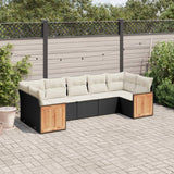7 Piece Garden Sofa Set with Cushions Black Poly Rattan