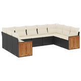 9 Piece Garden Sofa Set with Cushions Black Poly Rattan - Front View