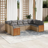 9 Piece Garden Sofa Set with Cushions Beige Poly Rattan