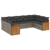 9 Piece Garden Sofa Set with Cushions Grey Poly Rattan - Front View