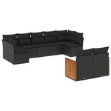 9 Piece Garden Sofa Set with Cushions Black Poly Rattan - Front View