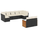 9 Piece Garden Sofa Set with Cushions Black Poly Rattan - Front View