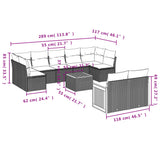 10 Piece Garden Sofa Set with Cushions Black Poly Rattan - Side View
