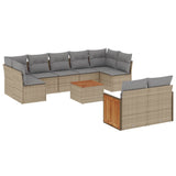 10 Piece Garden Sofa Set with Cushions Beige Poly Rattan - Front View