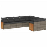 9 Piece Garden Sofa Set with Cushions Grey Poly Rattan - Front View