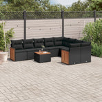 10 Piece Garden Sofa Set with Cushions Black Poly Rattan