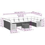 11 Piece Garden Sofa Set with Cushions Black Poly Rattan - Side View