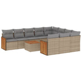 11 Piece Garden Sofa Set with Cushions Beige Poly Rattan - Front View