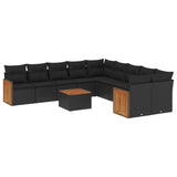 11 Piece Garden Sofa Set with Cushions Black Poly Rattan - Front View
