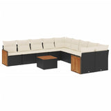 11 Piece Garden Sofa Set with Cushions Black Poly Rattan - Front View