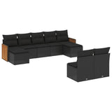 9 Piece Garden Sofa Set with Cushions Black Poly Rattan - Front View