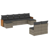 9 Piece Garden Sofa Set with Cushions Grey Poly Rattan - Front View