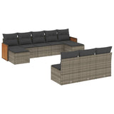 10 Piece Garden Sofa Set with Cushions Grey Poly Rattan - Front View