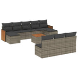 11 Piece Garden Sofa Set with Cushions Grey Poly Rattan - Front View