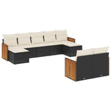 9 Piece Garden Sofa Set with Cushions Black Poly Rattan