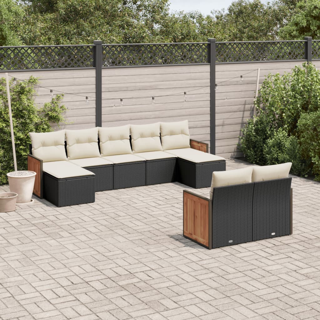 9 Piece Garden Sofa Set with Cushions Black Poly Rattan